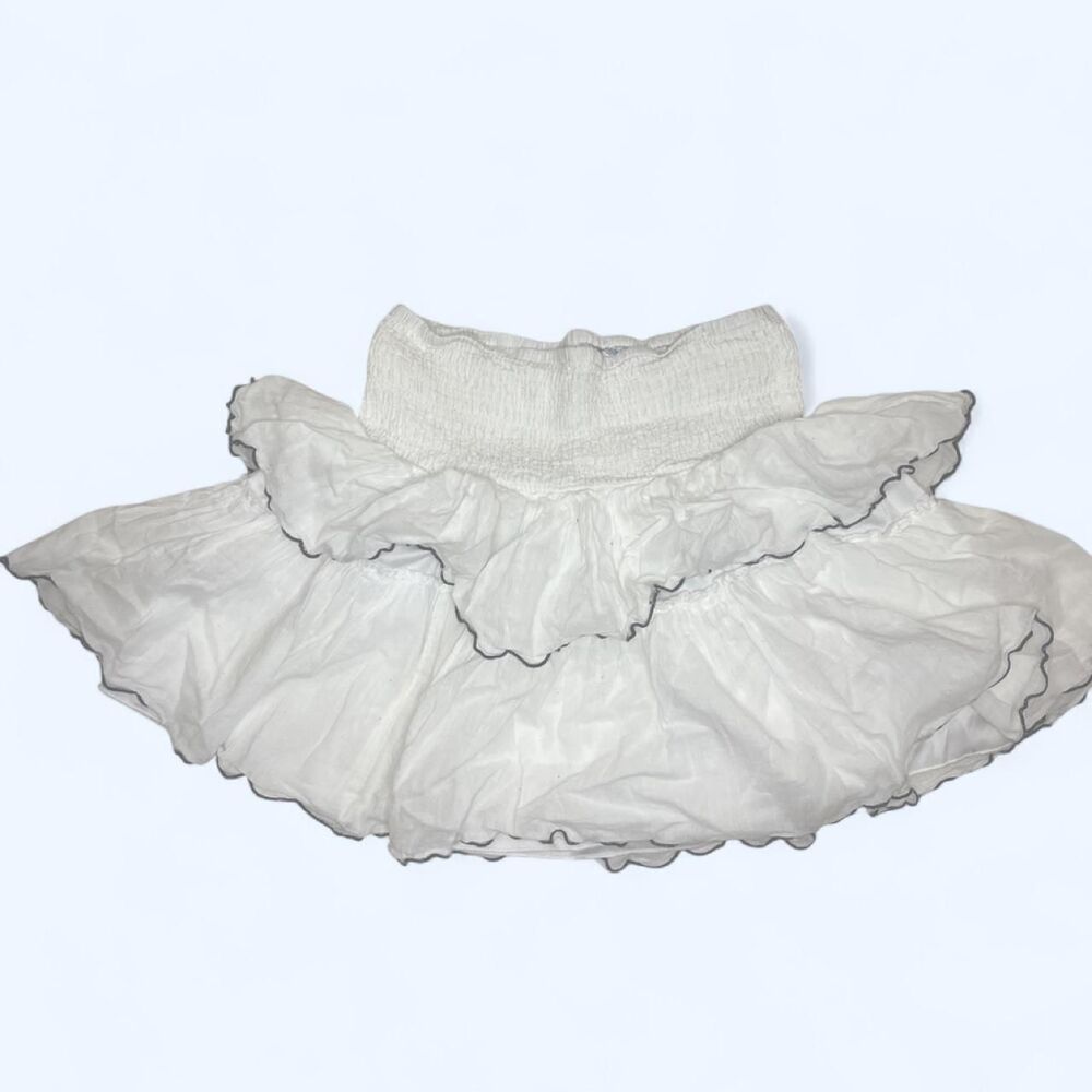 Blue Rain white ruffle mini skirt with black trim size S